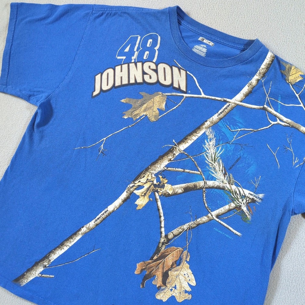 NASCAR Jimmie Johnson T Shirt Mens XXL Blue Realtree Camo 48 Racing Tee